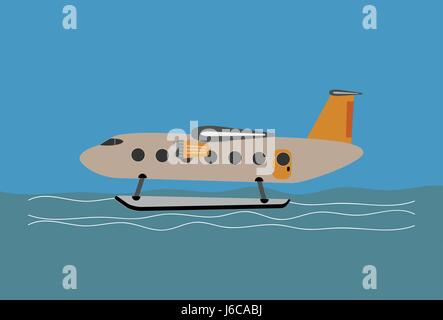 Passagers en hydravion Vintage background mer Vector Illustration Illustration de Vecteur