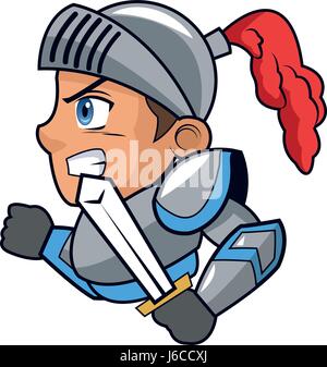 Caractère chevalier avec armure bouclier épée Illustration de Vecteur