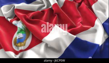 Costa Rica Flag Waving magnifiquement ébouriffé Portrait Macro Shot Banque D'Images