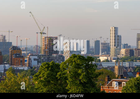 Voir à la péninsule de Greenwich et Canning Town de développement Le Parc de Greenwich, Londres, Angleterre, Royaume-Uni, UK Banque D'Images