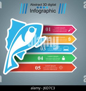 Infographie couleur des poissons avec des flèches de papier Illustration de Vecteur