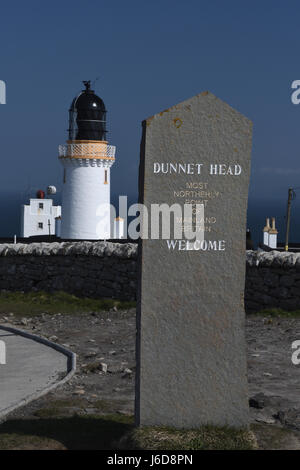 Dunnett head;sign;point le plus au nord de la Grande-Bretagne;phare;mer;caithness;Ecosse Banque D'Images