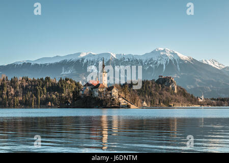 Vue sur le lac de Bled en Slovénie Banque D'Images