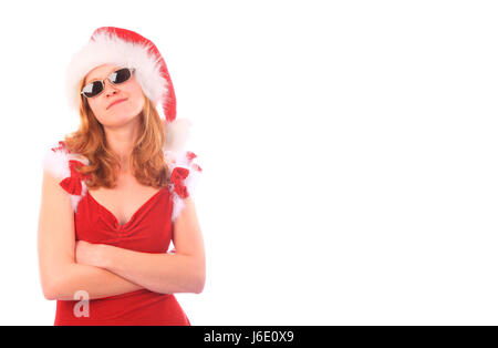 Jetant un coup d'oeil féminin dame voir voir à la jeter à la recherche à Noël super cool Banque D'Images