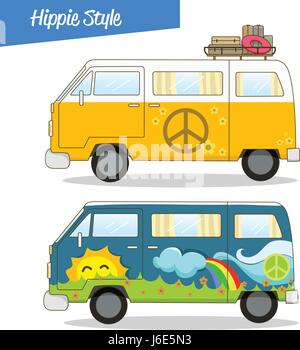 Retro Style Hippie Van Vector Illustration de Vecteur