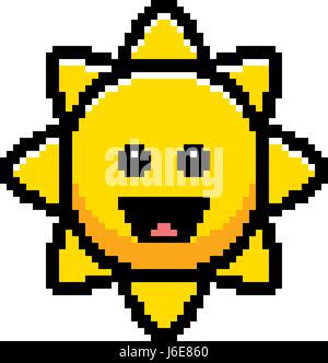 Une illustration du soleil souriant dans un 8-bit style dessin animé. Illustration de Vecteur