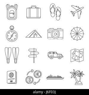 Travel icons set , style contour Illustration de Vecteur