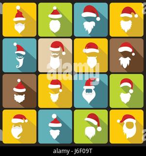 Santa hats, moustache et barbe icons set Illustration de Vecteur