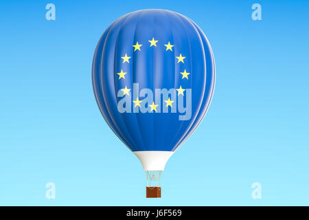 Ballon à air chaud avec l'Union européenne, d'un drapeau, rendu 3D Banque D'Images