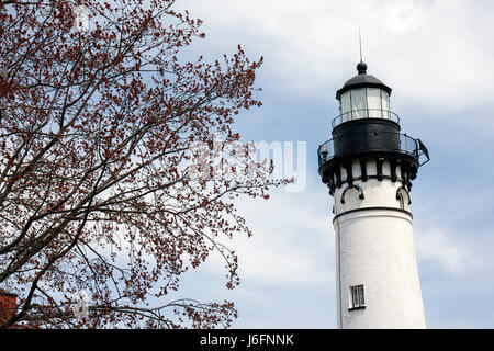 Michigan Upper Peninsula, U.P., EN HAUT, lac supérieur, Pictured Rocks National Lakeshore, Grands Lacs, début du printemps, au sable Light Station, 1874, phare, tour Banque D'Images