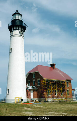 Michigan Upper Peninsula,U.P.,UP,Lake Superior,Great Lakes,Pictured Rocks National Lakeshore,au sable Light Station,1874,rénovation,réparation,tour,lumière Banque D'Images