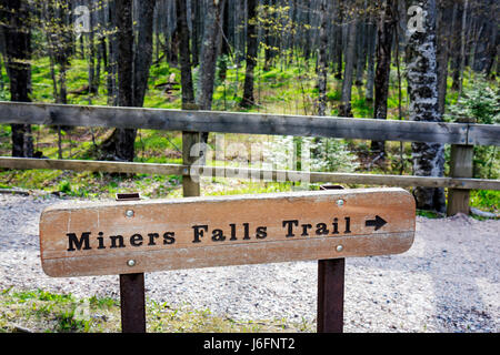 Michigan Upper Peninsula,U.P.,UP,Lake Superior,Pictured Rocks National Lakeshore,Miners Falls Trail,Great Lakes,début du printemps,panneau,direction,nature wal Banque D'Images