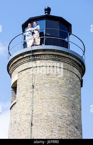 Kenosha Wisconsin, Simmons Island, Southport Light Station, phare historique, construit en 1866, extérieur avant, entrée, adultes femme femmes femal Banque D'Images
