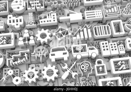 Illustration 3D , et l'industrie 4.0 Concept smart factory . Icônes industrielle et technologique pour le fond Banque D'Images