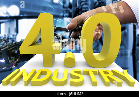 4.0 Systèmes industriels Cyber concept physique, de l'industrie 4.0 Texte avec handshake background Cyber communication concept ,3D illustration Banque D'Images