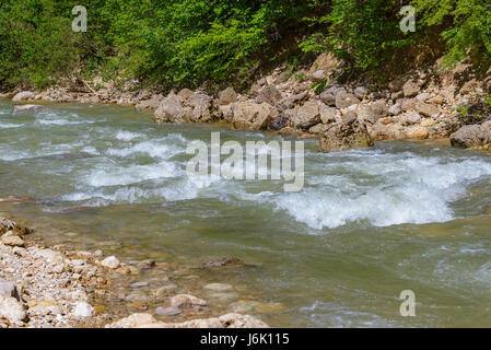 La rivière de montagne qui coule entre les côtes de pierre Banque D'Images