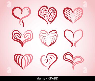 Collection de coeurs avec différents styles, moderne et élégant inclus belle coeur , coeur en pointillés indique,coeur, coeur fourrure Illustration de Vecteur