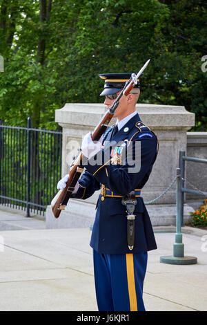 Sentinelle de la garde d'honneur garde tombe sur la tombe de l'inconnu le cimetière d'Arlington Washington DC USA Banque D'Images