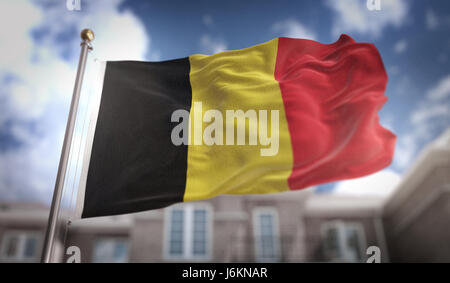 Drapeau Belgique le rendu 3D sur fond bleu Sky Building Banque D'Images