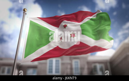 Burundi Flag 3D Rendering sur fond bleu Sky Building Banque D'Images