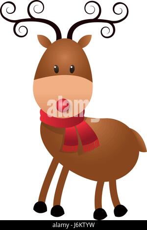 Noël mignon cartoon animal debout foulard rennes Illustration de Vecteur