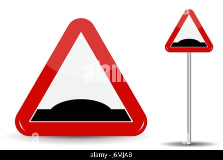 Road sign Warning gendarme couché. Dans la région de triangle rouge est schématiquement représentée une irrégularité dans la forme de tertre. Vector Illustration. Illustration de Vecteur