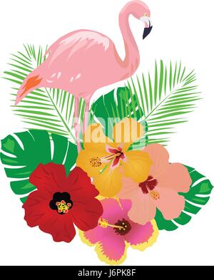 Illustration vecteur de fond tropical avec flamingo et fleurs Illustration de Vecteur