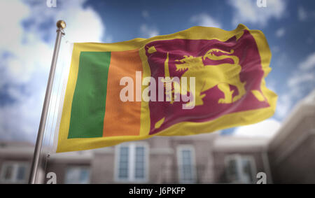 Sri Lanka Flag 3D Rendering sur fond bleu Sky Building Banque D'Images