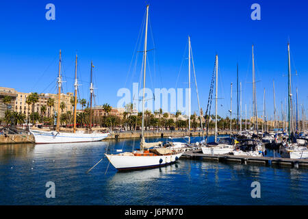 Yachts amarrés dans la Marina Port Vell, Barcelone, Catalogne, Espagne Banque D'Images