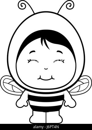 Une bonne caricature enfant vêtu d'un costume d'abeille. Illustration de Vecteur