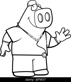 Illustration d'une caricature d'un médecin cochon dans scrubs. Illustration de Vecteur