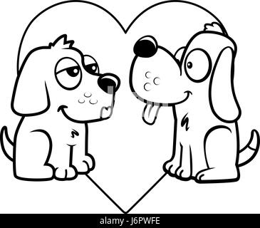 Deux chiots cartoon heureux en amour avec l'autre. Illustration de Vecteur