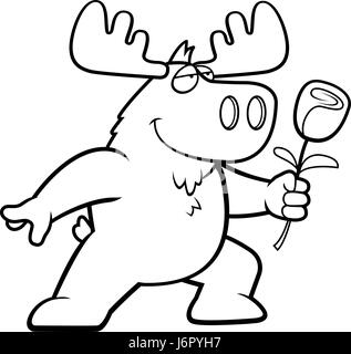 Une bonne caricature moose avec une fleur. Illustration de Vecteur