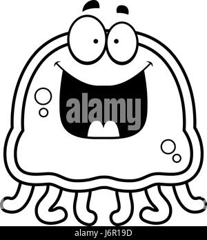 Illustration d'une caricature d'une méduse à heureux. Illustration de Vecteur