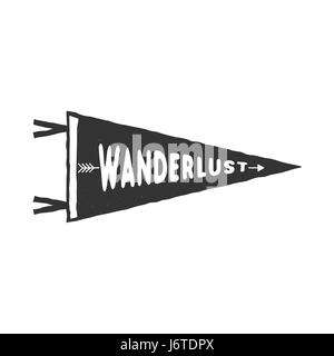 Wanderlust pennant modèle. Vintage design monochrome dessiné à la main. Meilleur pour les t-shirts, tasses de voyage, sac à dos et d'autres identités. Vecteur Stock isolé sur fond blanc Illustration de Vecteur