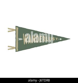 Wanderlust pennant modèle. Vintage design monochrome dessiné à la main. Meilleur pour les t-shirts, tasses de voyage, sac à dos et d'autres identités. Vecteur Stock isolé sur fond blanc Illustration de Vecteur