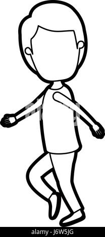 Caricature contour épais corps plein sans visage avec guy hairstyle dancing Illustration de Vecteur