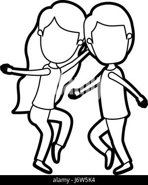 Caricature contour épais corps plein sans visage couple dancing Illustration de Vecteur