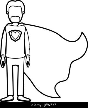 Caricature contour épais corps plein sans visage papa super héros avec barbe Illustration de Vecteur