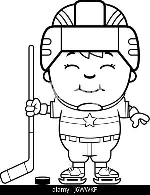 Illustration d'une caricature d'un joueur de hockey enfant souriant. Illustration de Vecteur