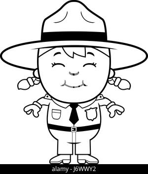 Illustration d'une caricature d'une fille park ranger debout et souriant. Illustration de Vecteur