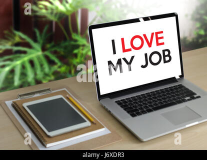 Bon travail sous J'aime mon travail Businessman and Businesswoman Banque D'Images