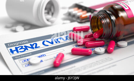 H3N2 - une expression dans l'extrait de la maladie. 3D Illustration. Banque D'Images