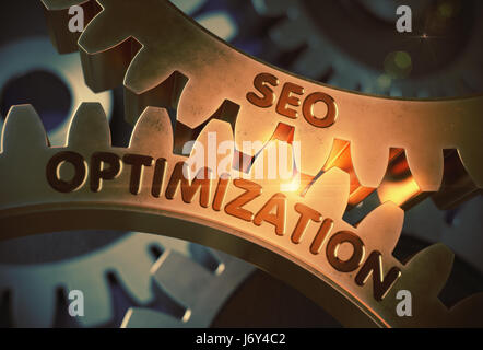 L'optimisation SEO sur le Golden Cog Gears. 3D Illustration. Banque D'Images