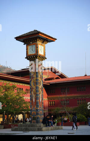 L'horloge au centre-ville de Thimphu, Bhoutan Banque D'Images