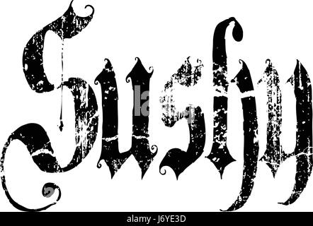 Sushy bannière de texte lettesr en noir sur fond blanc Illustration de Vecteur