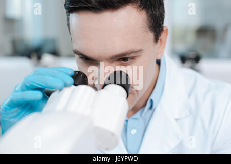 Close up of friendly à la recherche scientifique que dans le laboratoire Banque D'Images