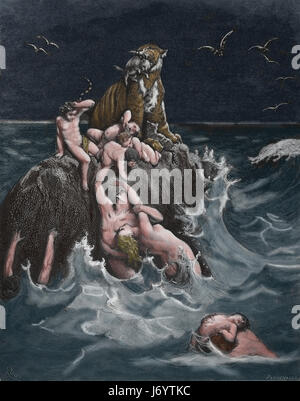 Le déluge. Illustration par Gustave Dore, 19e siècle. Illustration de la Bible. Banque D'Images