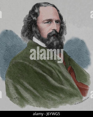 Alfred Tennyson, 1er baron Tennyson (1809-1892). Poète officiel de Grande-Bretagne et d'Irlande. La gravure, plus d'un siècle 1883. Banque D'Images