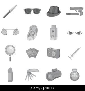 Spy et les icônes de sécurité définie, style monochrome noir Illustration de Vecteur